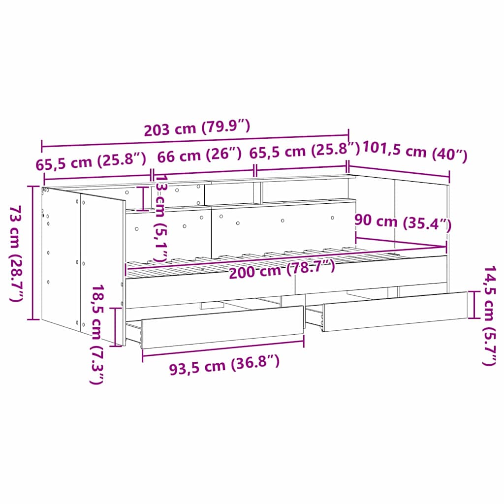 Krevet na dan Staro drvo 90 x 200 cm Konstruirano drvo