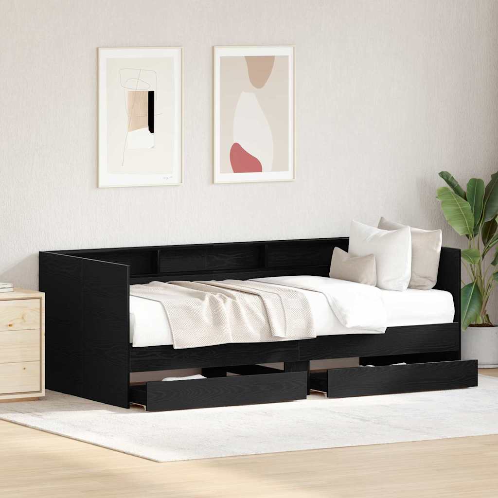 Krevet na dan Crni hrast 75 x 190 cm Konstruirano drvo