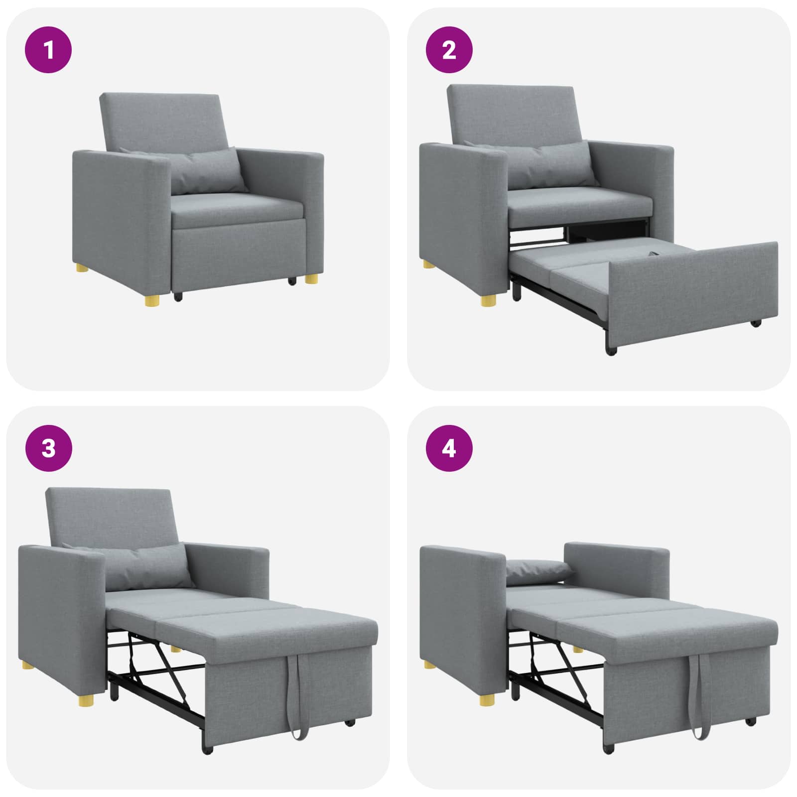 Sofa na razvlačenje Singl Svjetlosiva 90 x 165 x 87 cm tkanina