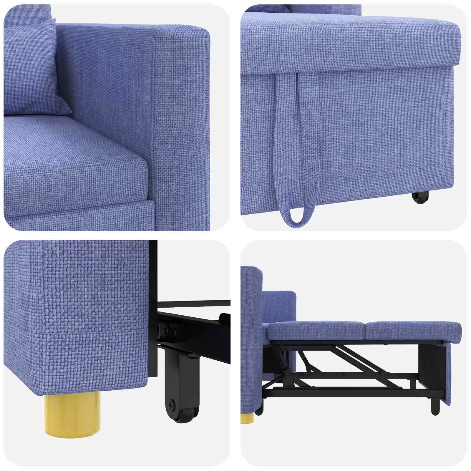 Sofa na razvlačenje Singl Trapere plave boje 90 x 165 x 87 cm
