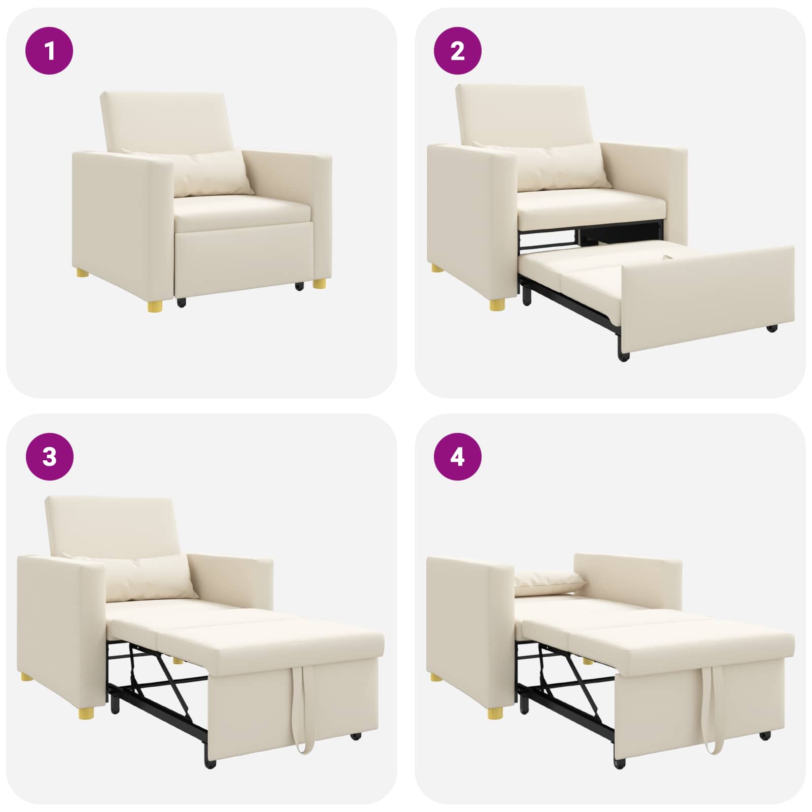 Sofa na razvlačenje Singl Krem bijelo 90 x 165 x 87 cm tkanina