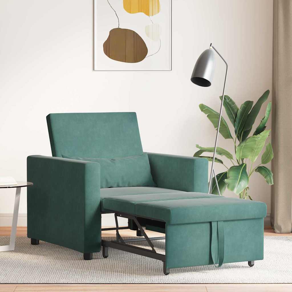 Sofa na razvlačenje Singl s kotačima Tamnozelena Baršun