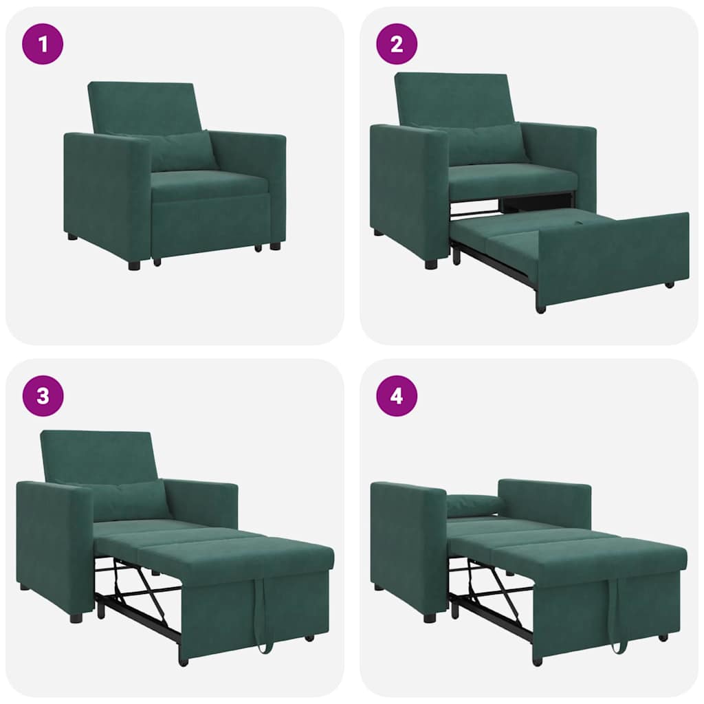 Sofa na razvlačenje Singl s kotačima Tamnozelena Baršun