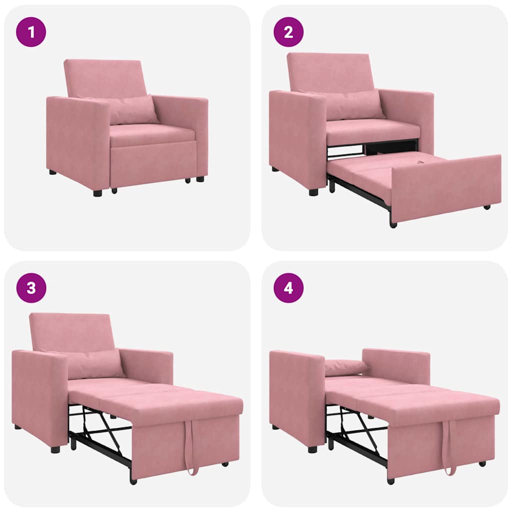 Sofa na razvlačenje Singl s kotačima Svijetlo ružičasta Baršun