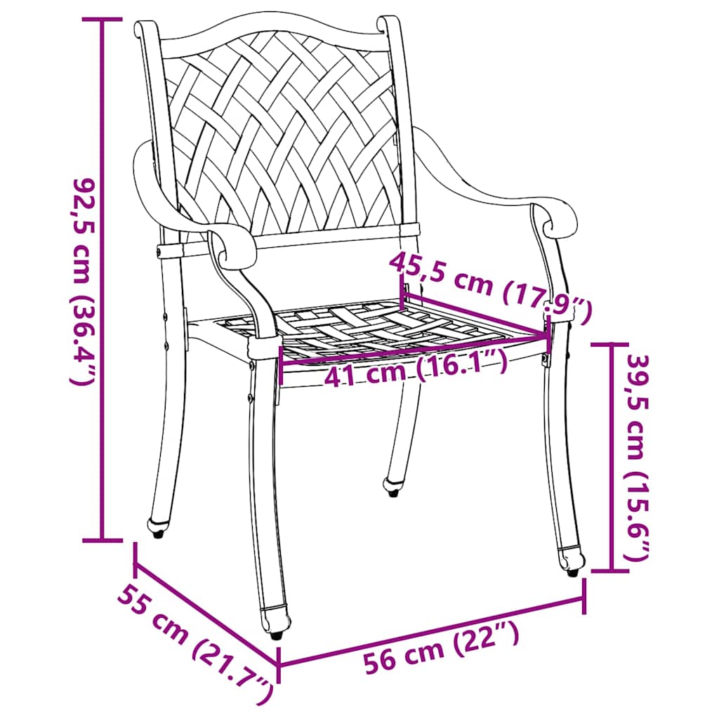 Vrtna stolica 2 pcs Bronzana 56 x 55 x 92.5cm Aluminij