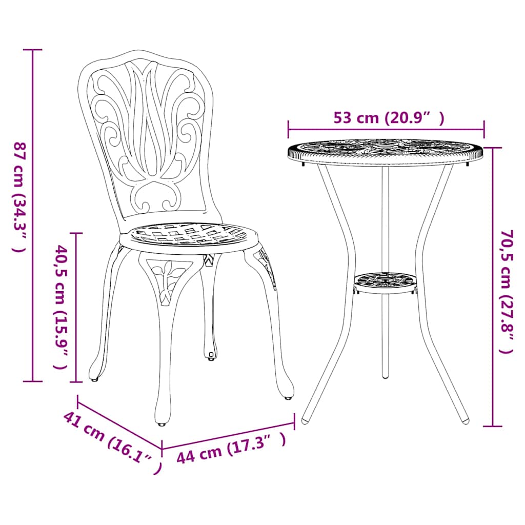 Bistro set za vrt 3 pcs Bronzana Aluminij
