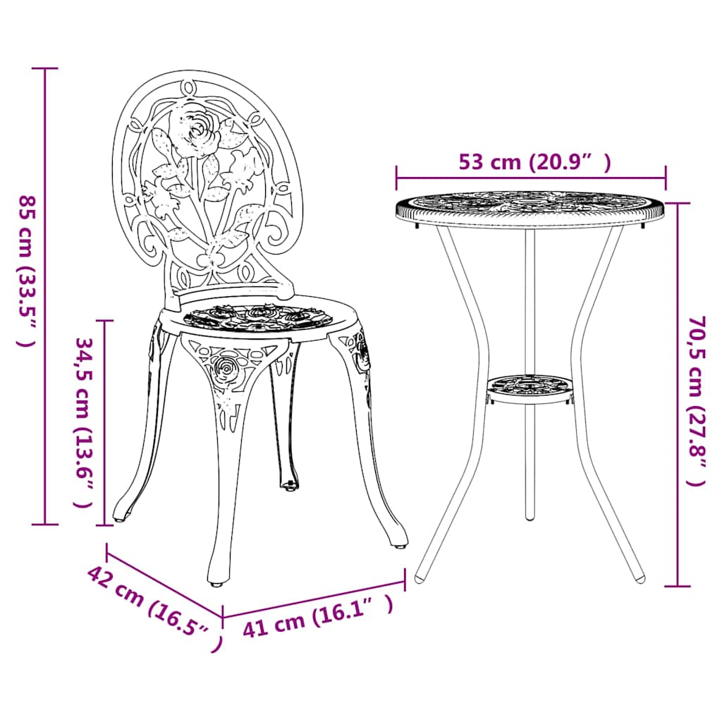 Bistro set za vrt 3 pcs Bijelo Aluminij