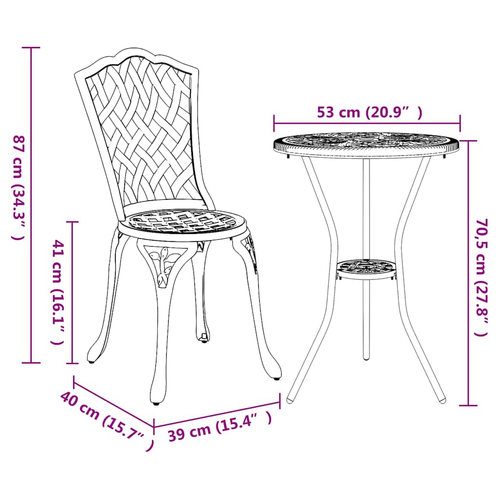 Bistro set za vrt 3 pcs Crna Aluminij