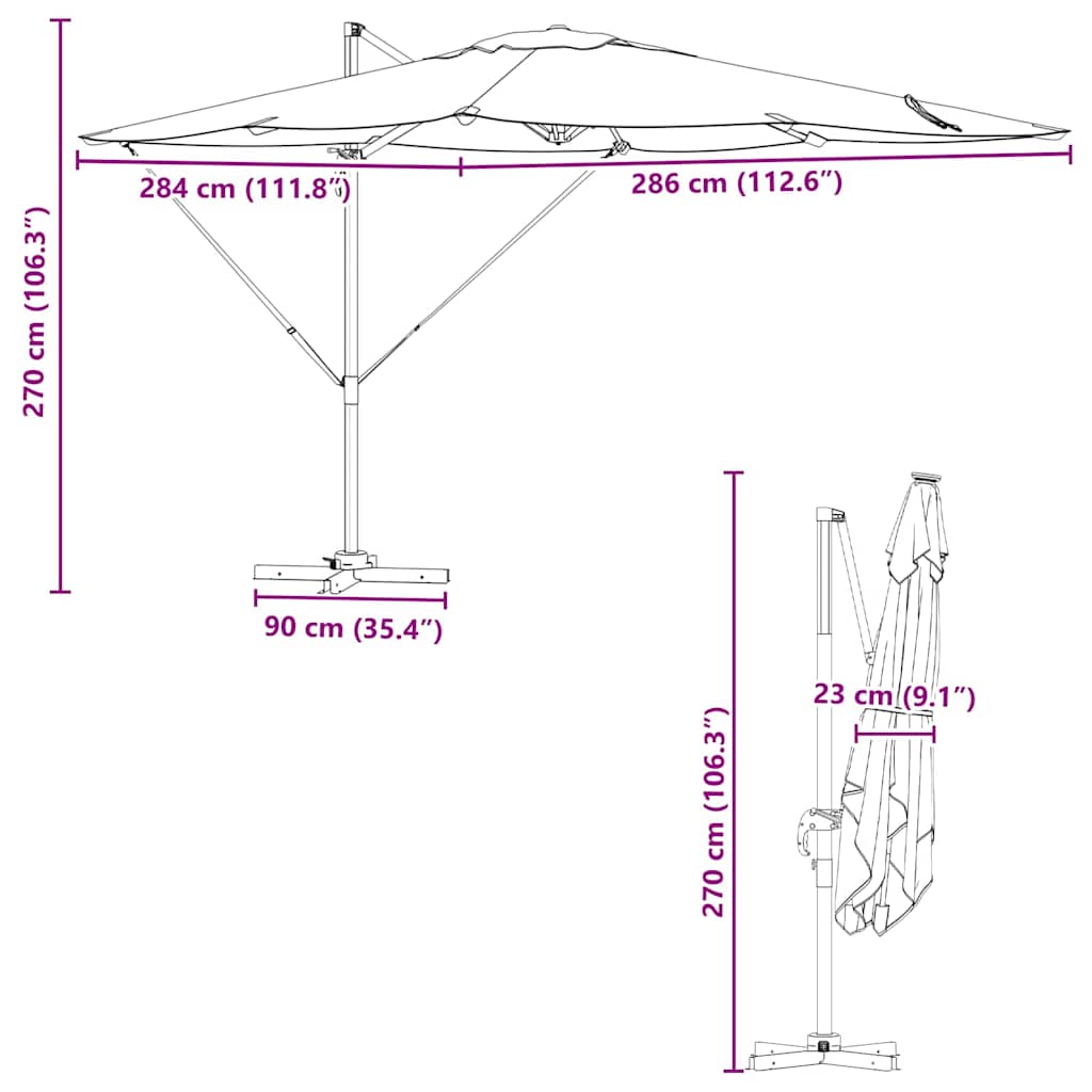 Roma Suncobran Crvena 286 x 284 x 265 cm Aluminij i poliester