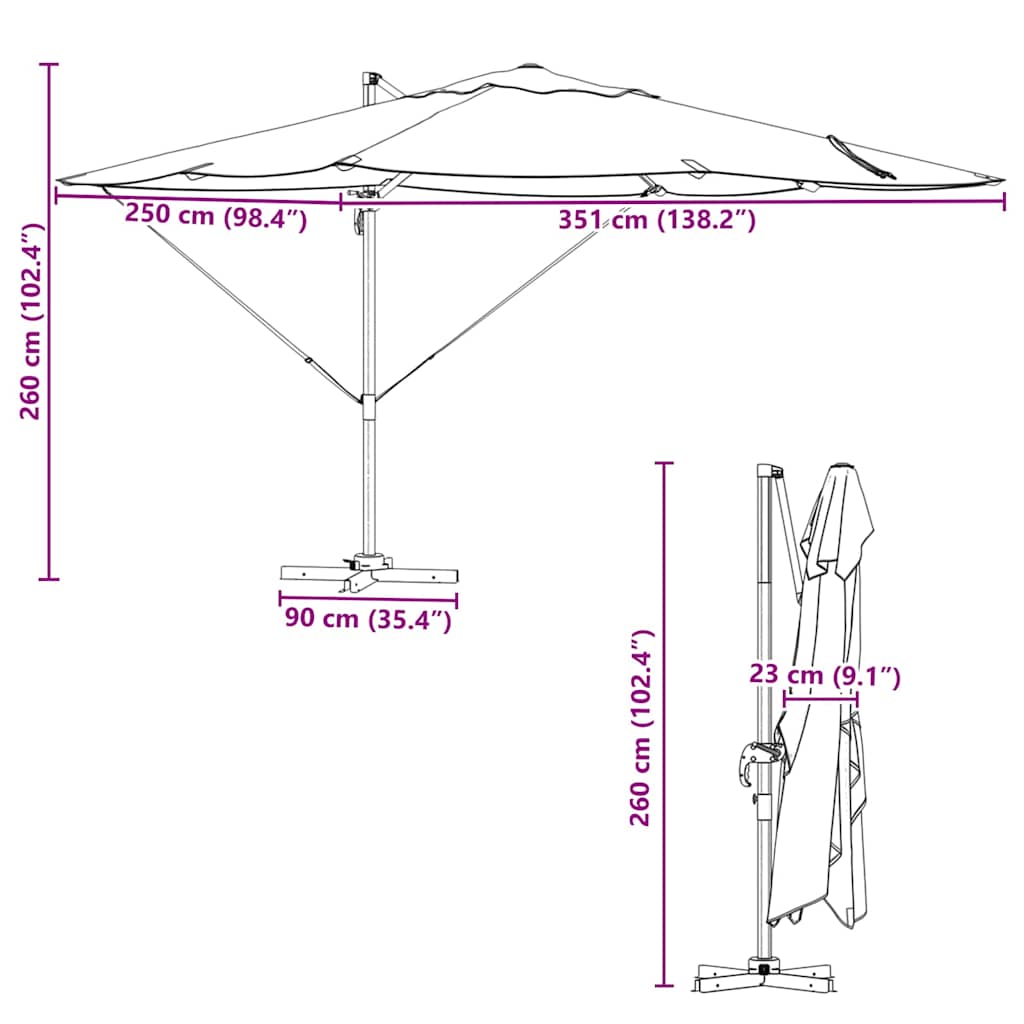 Suncobran Crna 351 x 250 x 260 cm Poliester i aluminij