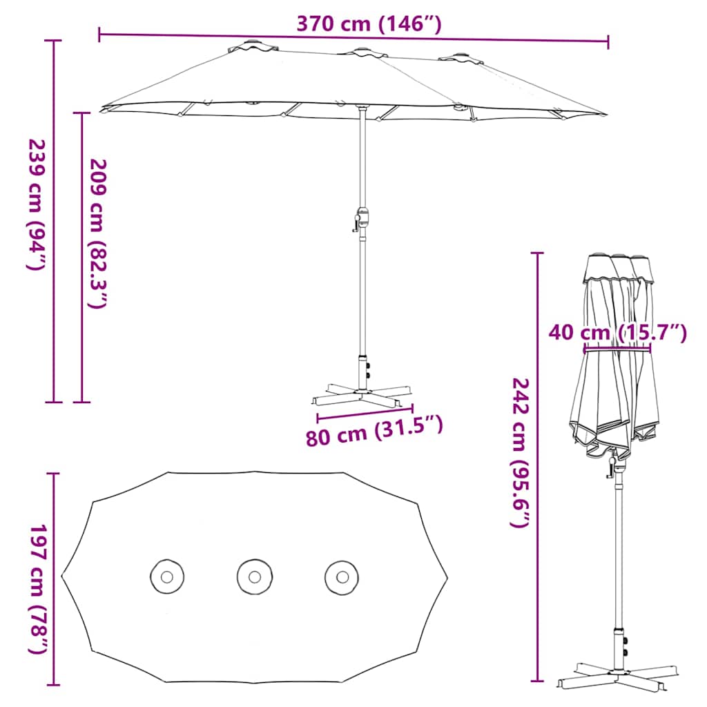 Vrtni suncobran Pijesak 370 x 197 x 239 cm Poliester i aluminij