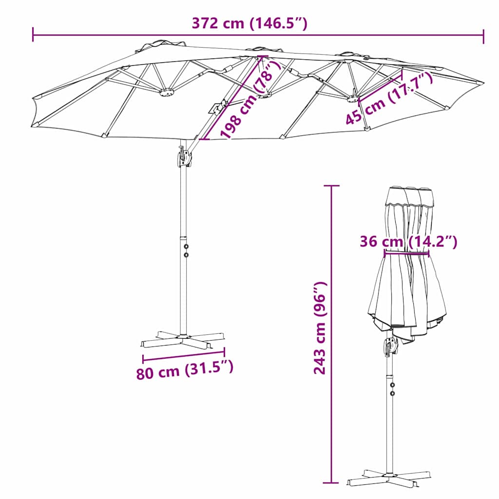 Suncobran Crna 372 x 198 x 243 cm Poliester i aluminij