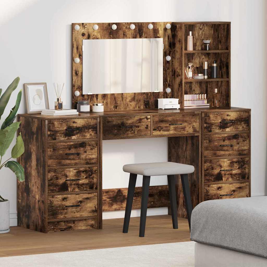 Toaletni stol s ladicama 3 pcs Dimljeni hrast Konstruirano drvo