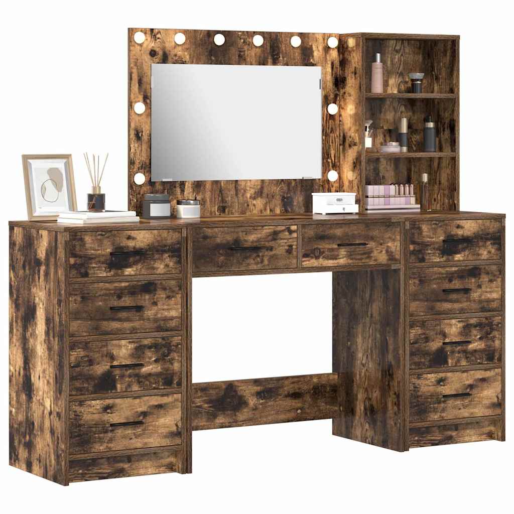 Toaletni stol s ladicama 3 pcs Dimljeni hrast Konstruirano drvo