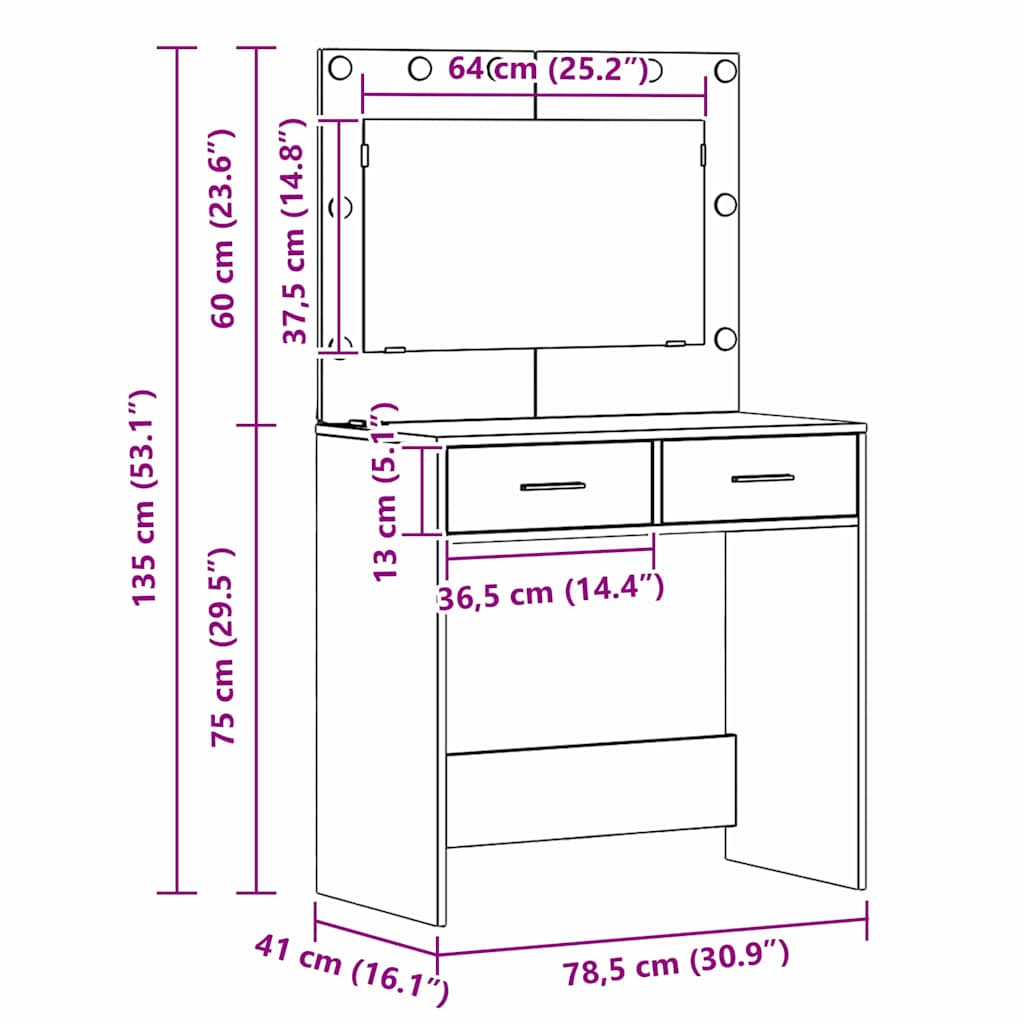 Toaletni stol 3 pcs Smeđa 40 x 41 x 135 cm Konstruirano drvo
