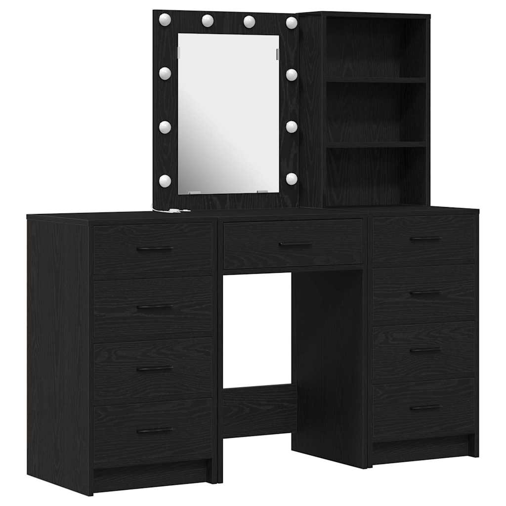 Toaletni stol s zrcalnim svjetlima 3 pcs Crna Konstruirano drvo