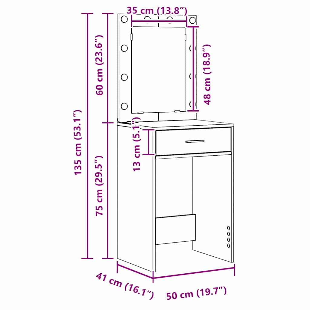 Toaletni stol s zrcalnim svjetlima 3 pcs Crna Konstruirano drvo