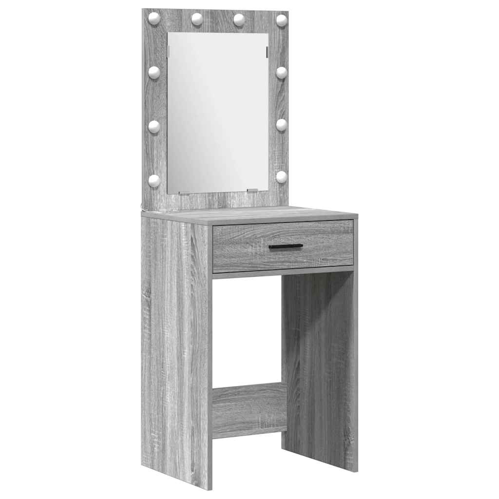 Toaletni stol s zrcalnim svjetlima 3 pcs Siva Konstruirano drvo