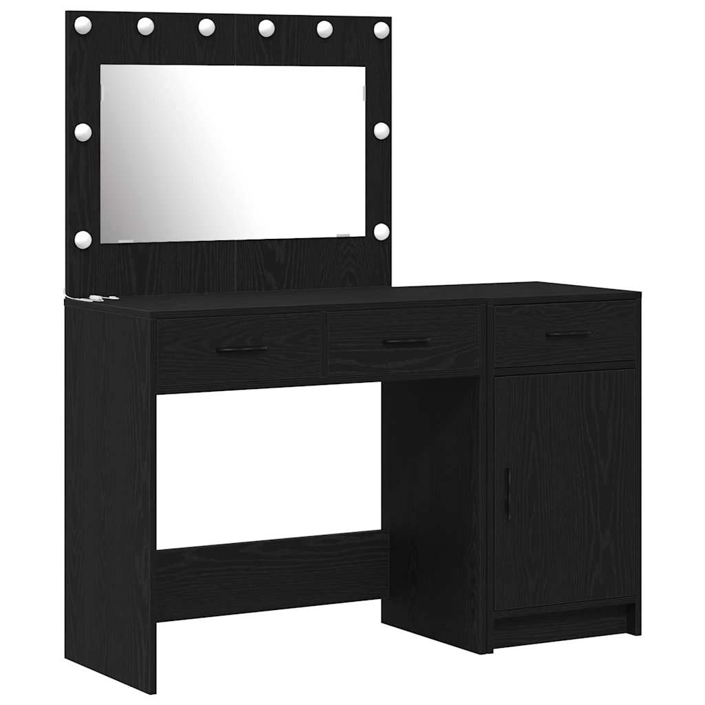 Toaletni stol s zrcalnim svjetlima 2 pcs Crna Konstruirano drvo