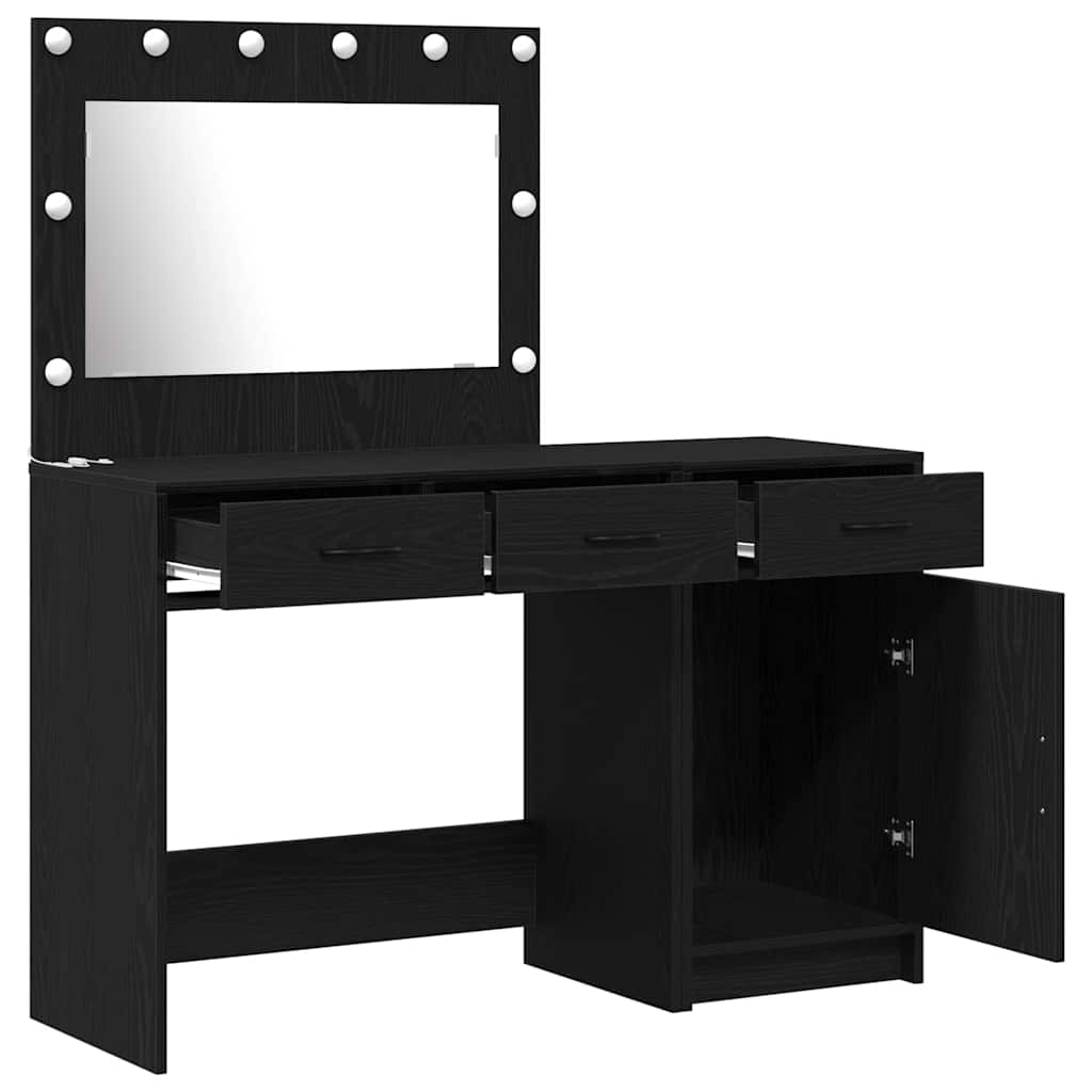 Toaletni stol s zrcalnim svjetlima 2 pcs Crna Konstruirano drvo
