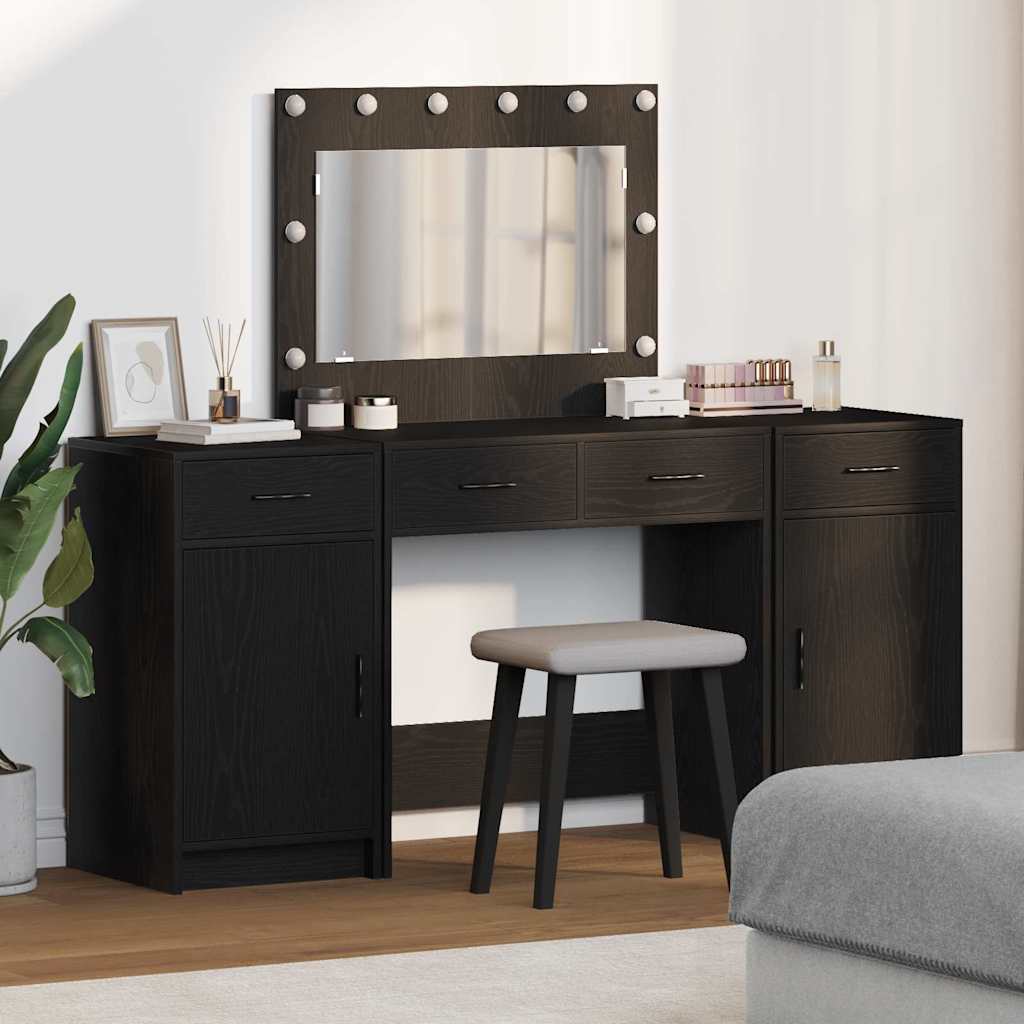 Toaletni stol s zrcalnim svjetlima 3 pcs Crna Konstruirano drvo