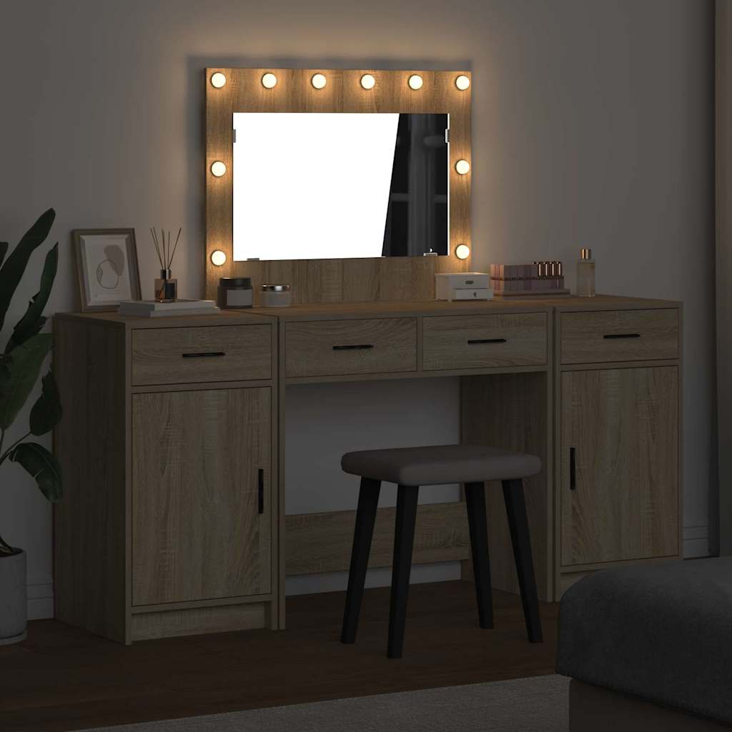 Toaletni stol s ladicama 3 pcs Smeđa Konstruirano drvo