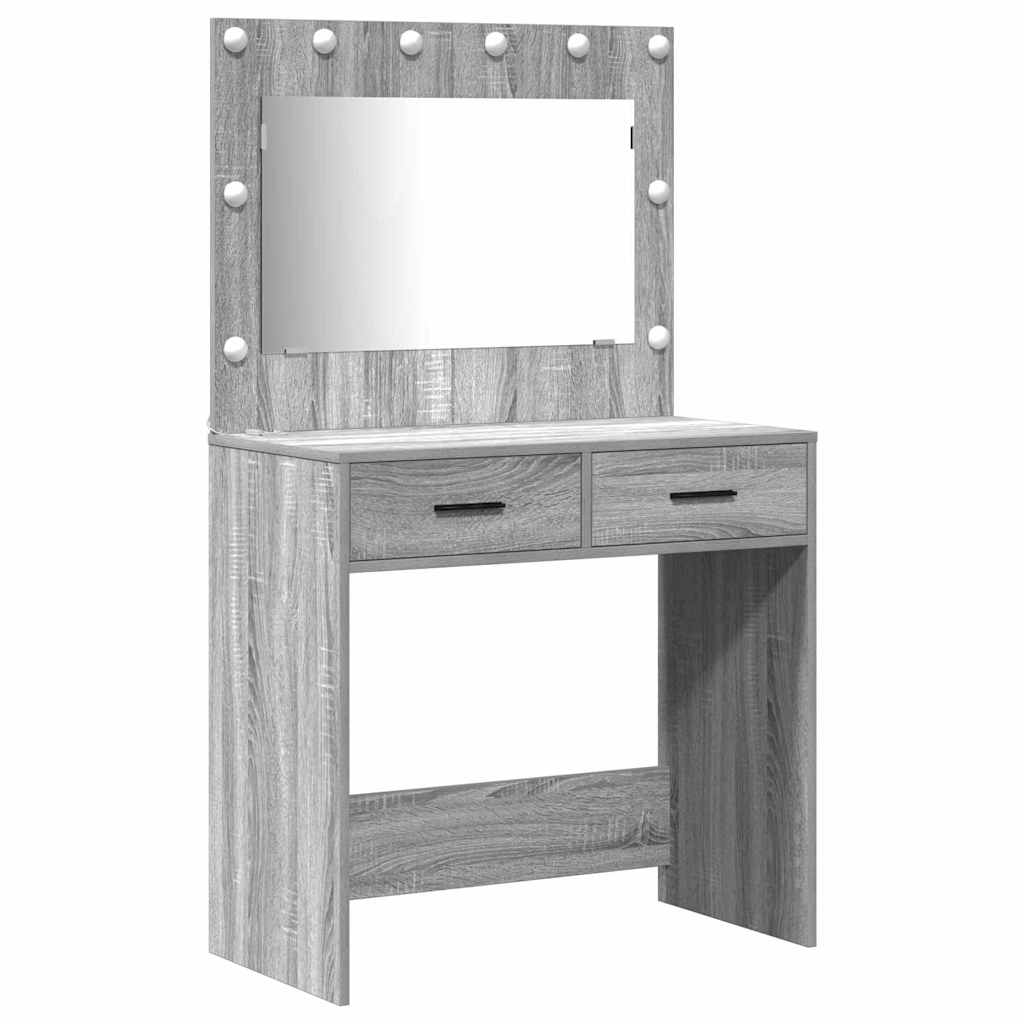 Toaletni stol s zrcalnim svjetlima 3 pcs Siva Konstruirano drvo