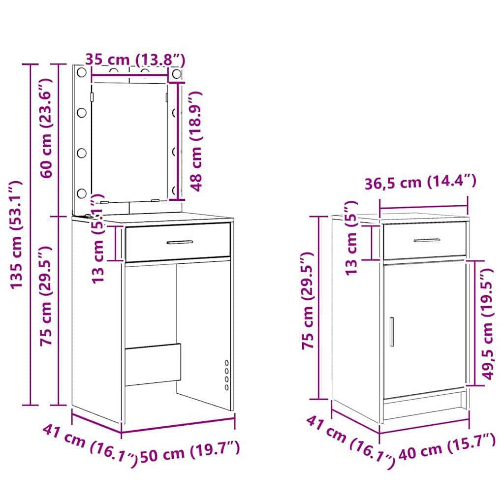 Toaletni stol Bijelo 50 x 41 x 135 cm Konstruirano drvo