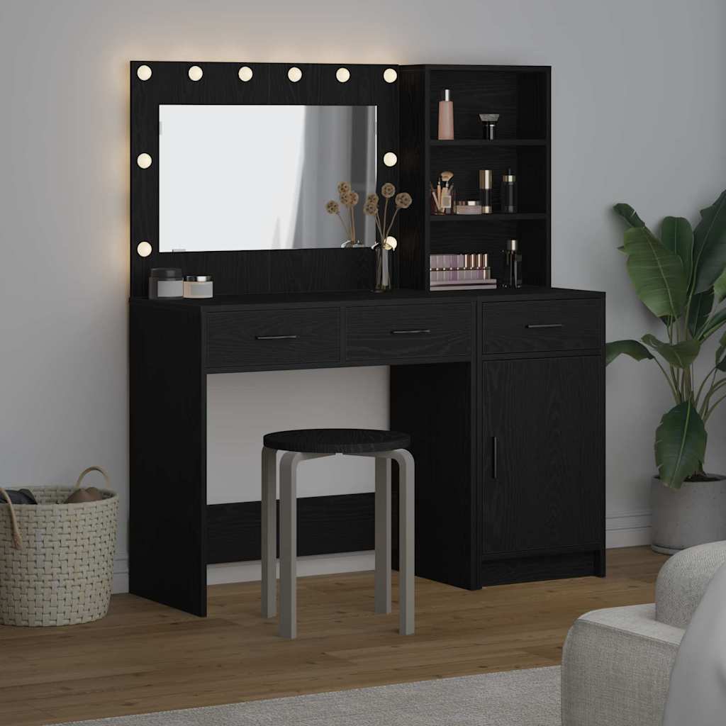 Toaletni stol s zrcalnim svjetlima 2 pcs Crna Konstruirano drvo