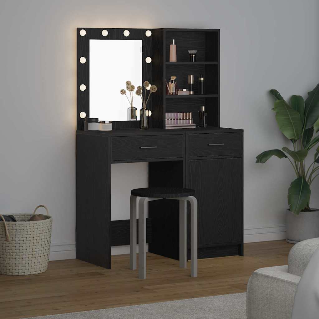 Set stola za oblačenje s LED 2 pcs Crni hrast Konstruirano drvo