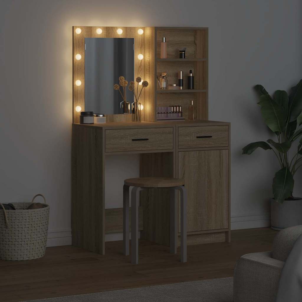 Set stola za oblačenje s LED s ladicama 2 pcs Sonoma hrast