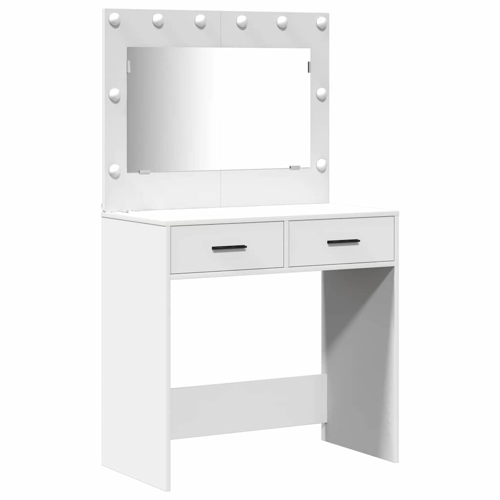 Set stola za oblačenje s LED 3 pcs Bijelo Konstruirano drvo