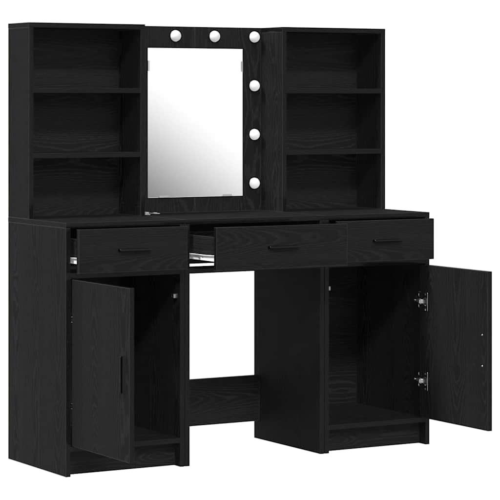 Set stola za oblačenje s LED 3 pcs Crni hrast Konstruirano drvo
