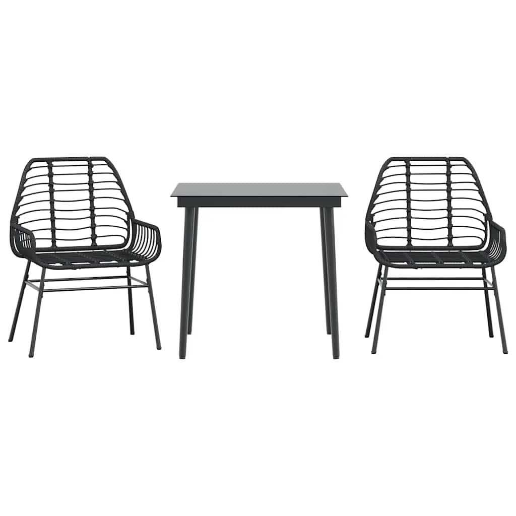 Vrtni blagovaonski set od 3 dijela, crni poliratan, staklo