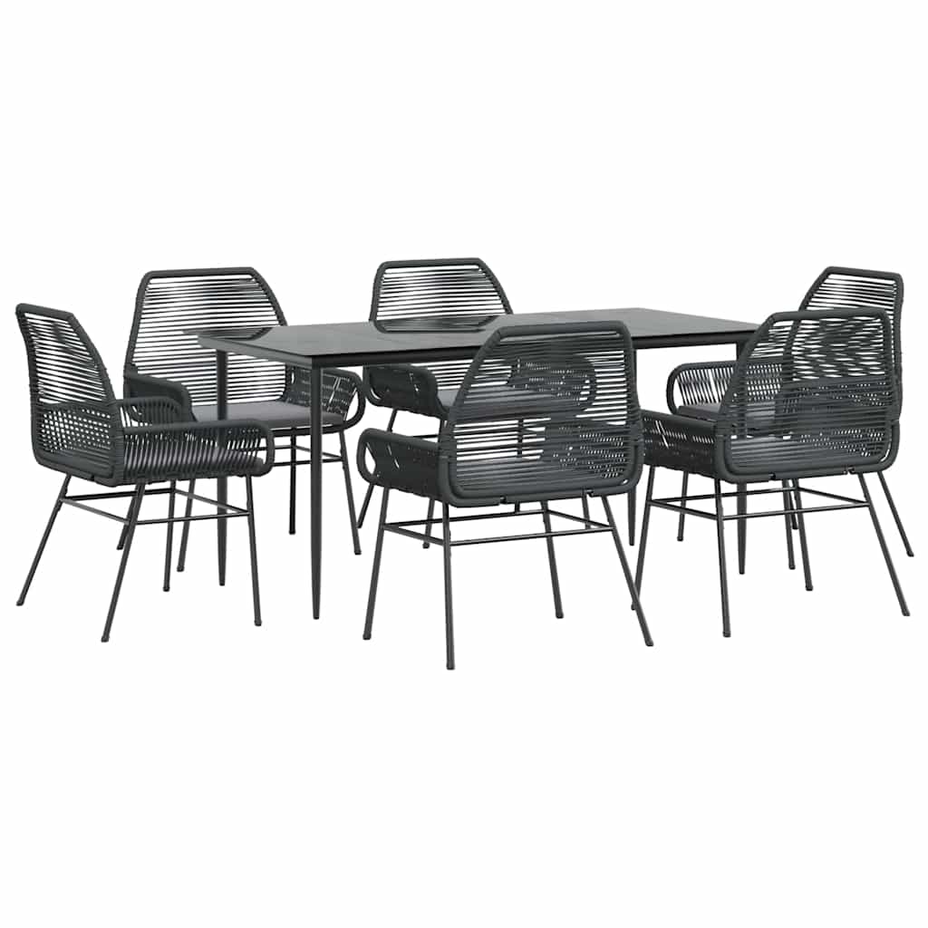 7-dijelni vrtni blagovaonski set s jastucima, crno Crna 160 x 80 x 74 cm