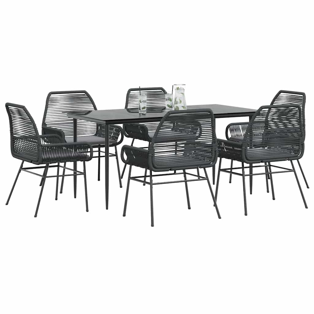 7-dijelni vrtni blagovaonski set s jastucima, crno Crna 160 x 80 x 74 cm