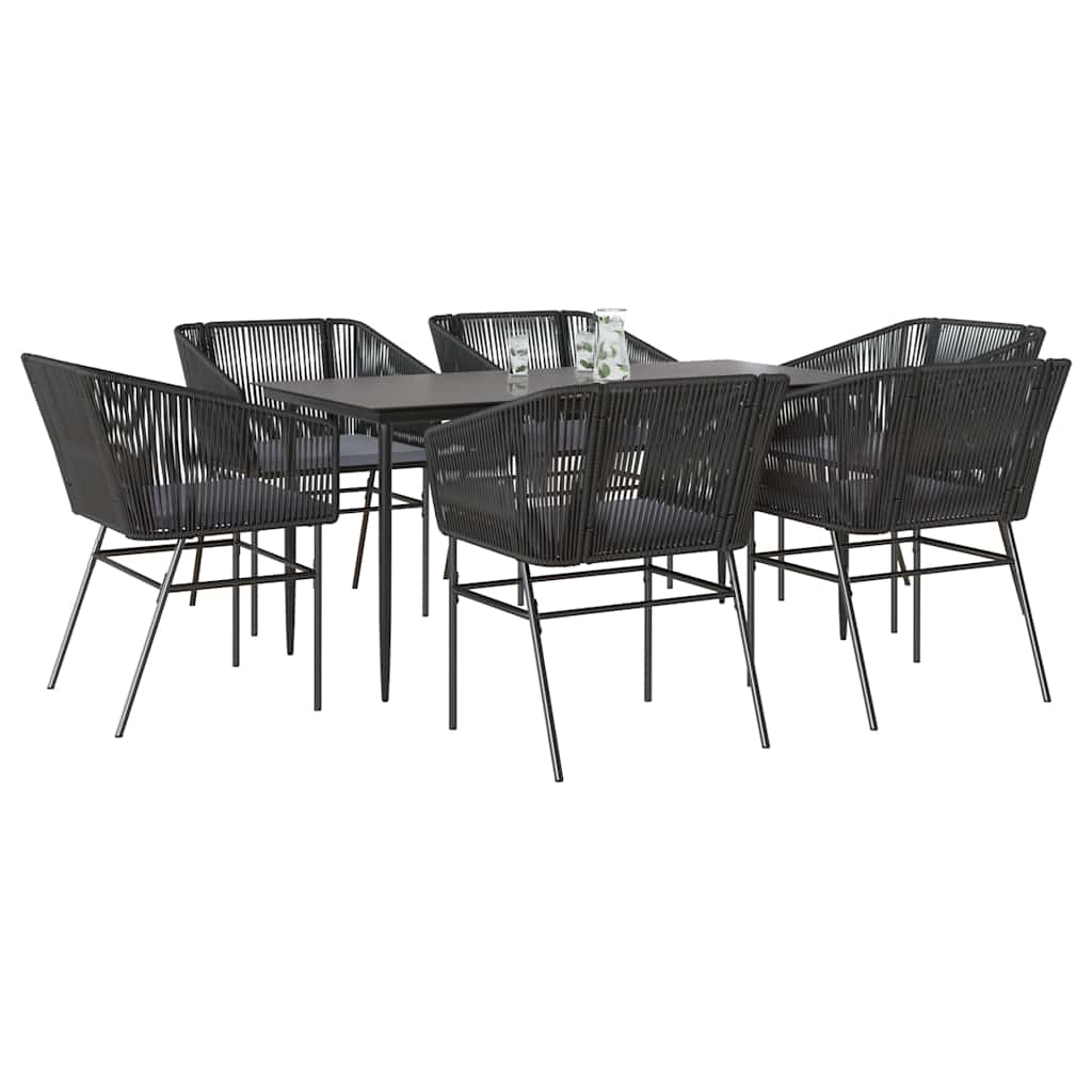 7-dijelni vrtni blagovaonski set s jastucima, crno