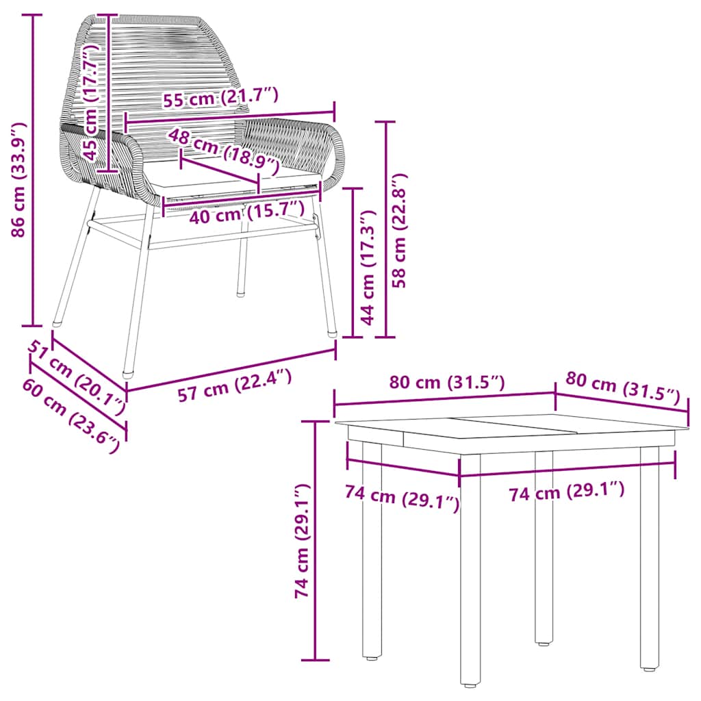 5-dijelni vrtni blagovaonski set s jastucima poliratan i staklo