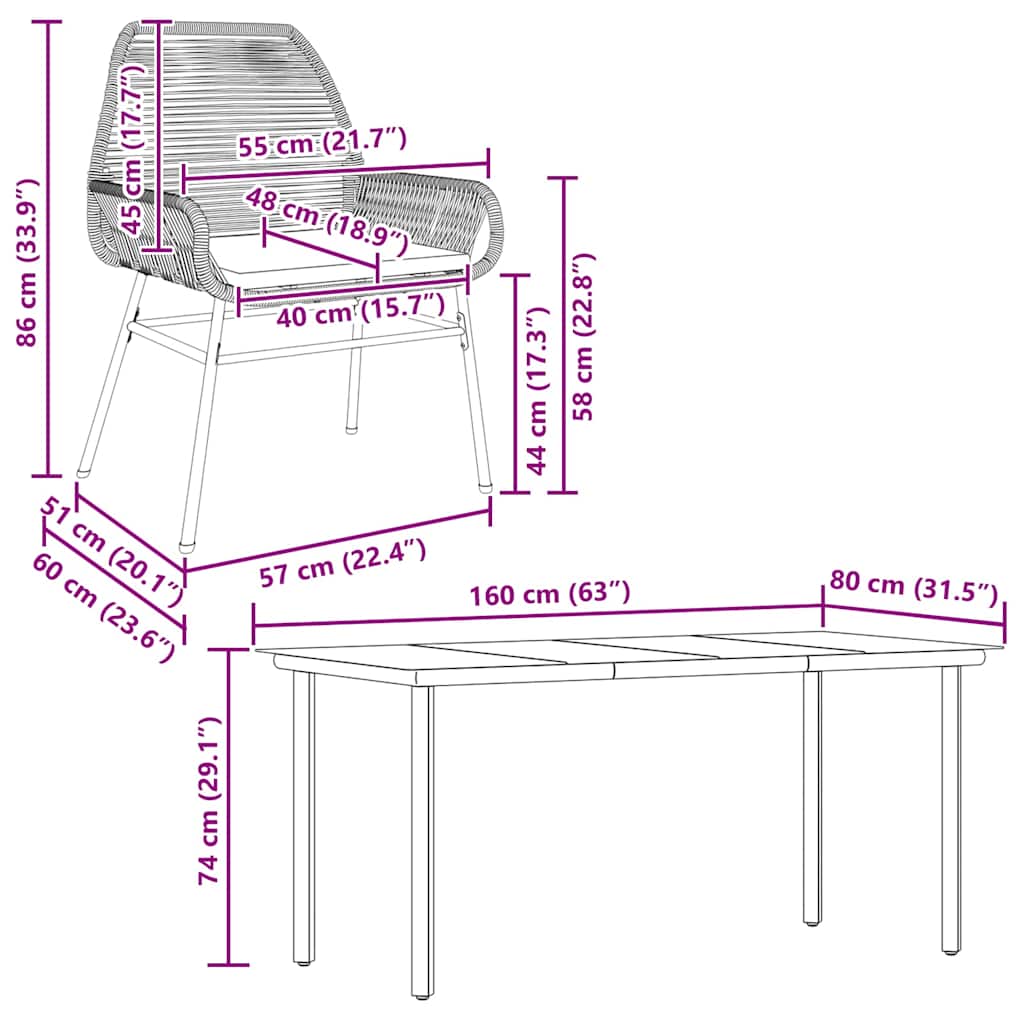 5-dijelni vrtni blagovaonski set s jastucima poliratan i staklo