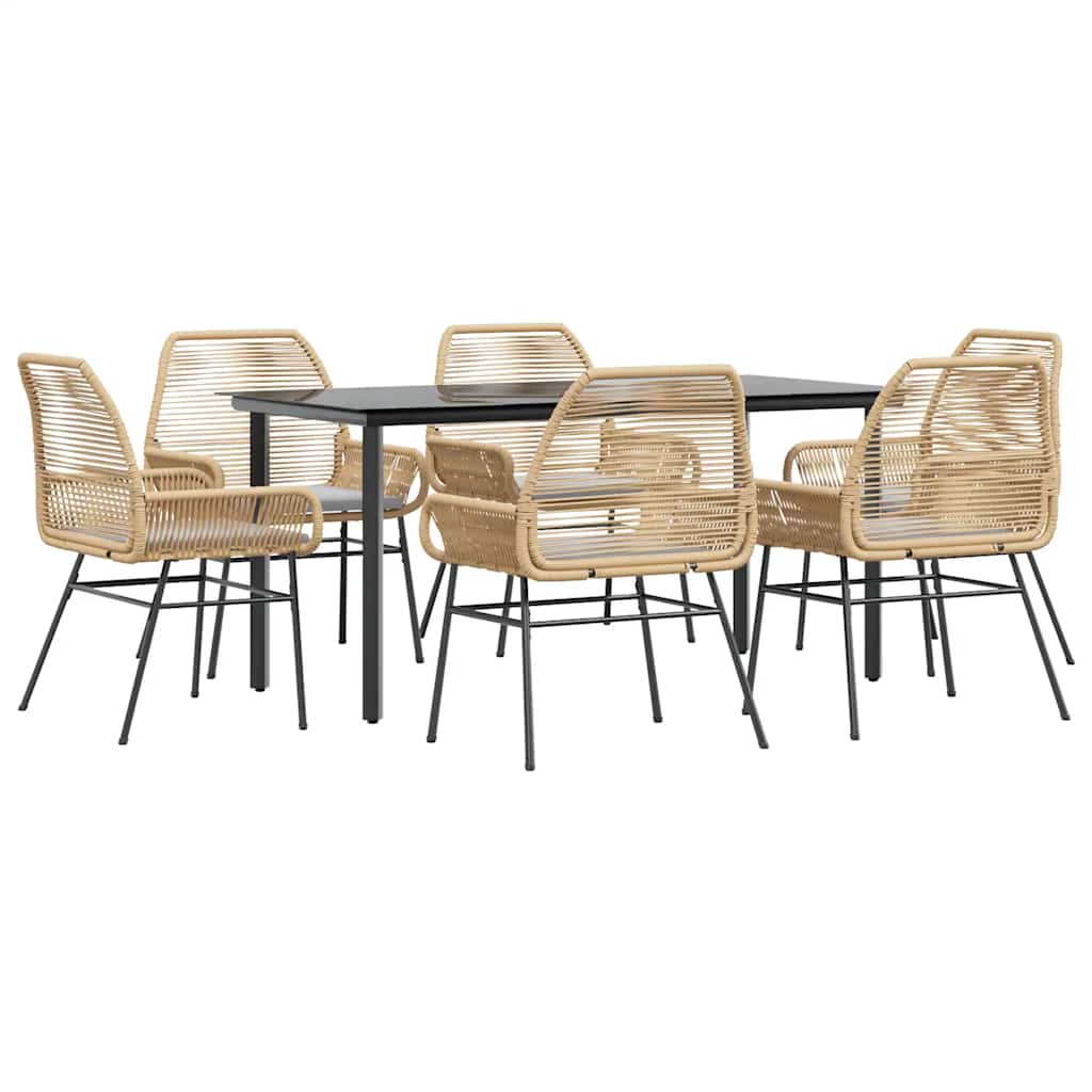 7-dijelni vrtni blagovaonski set s jastucima poliratan i staklo Smeđa 160 x 80 x 74 cm