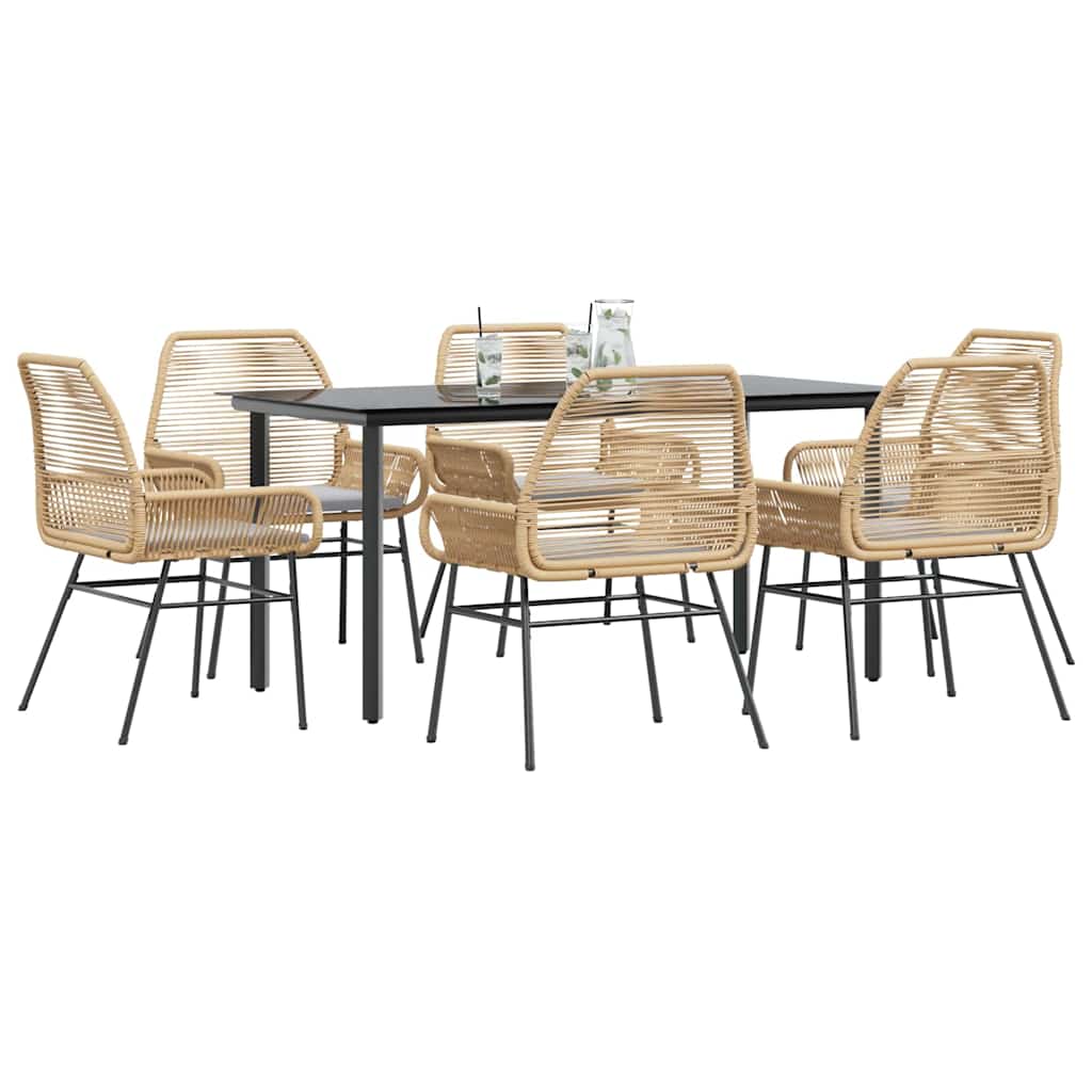 7-dijelni vrtni blagovaonski set s jastucima poliratan i staklo Smeđa 160 x 80 x 74 cm