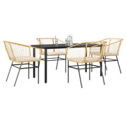 5-dijelni vrtni blagovaonski set s jastucima poliratan i staklo Smeđa 160 x 80 x 74 cm