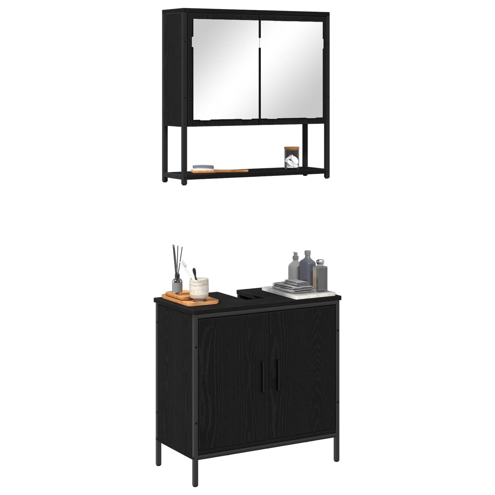 Set namještaja za kupaonicu Zidne 2 pcs Crna Konstruirano drvo
