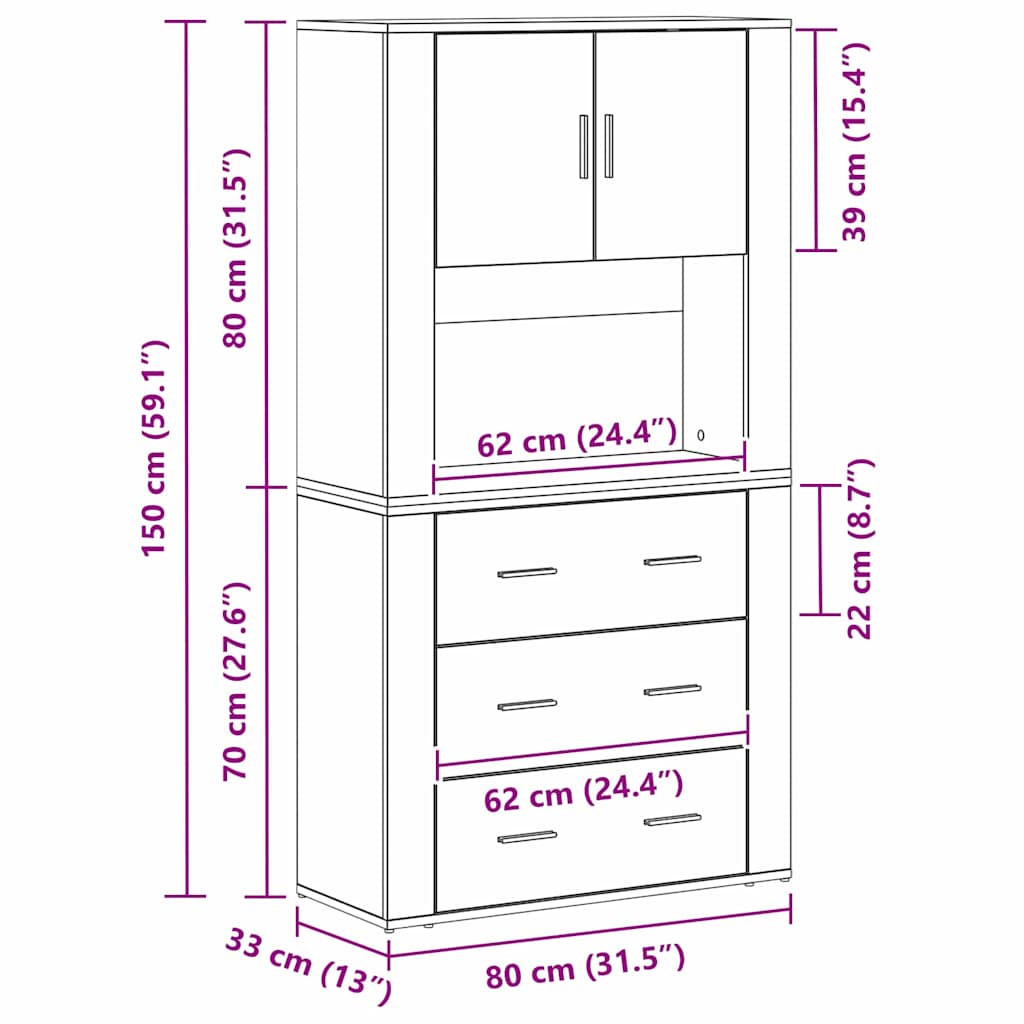 Highboard Staro drvo 80 x 33 x 150 cm Konstruirano drvo