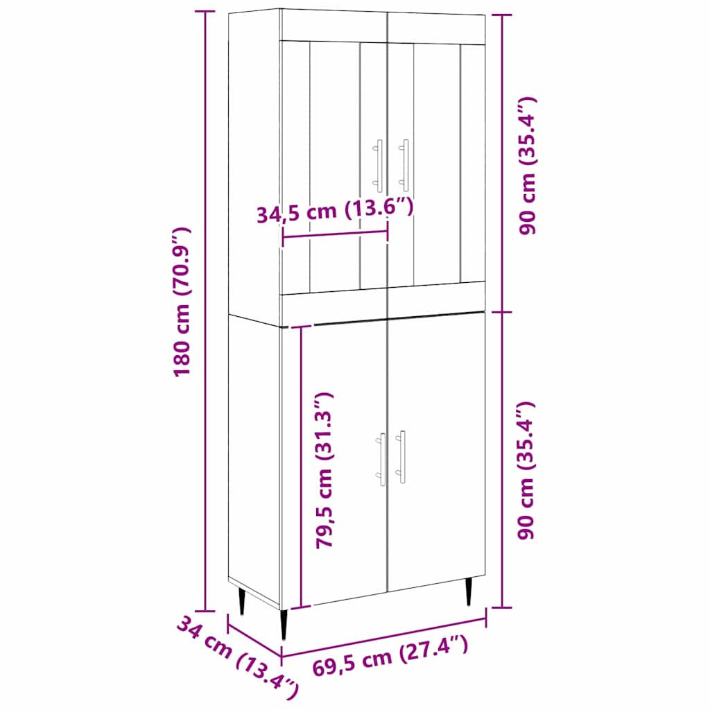 Highboard 2 pcs Staro drvo Konstruirano drvo