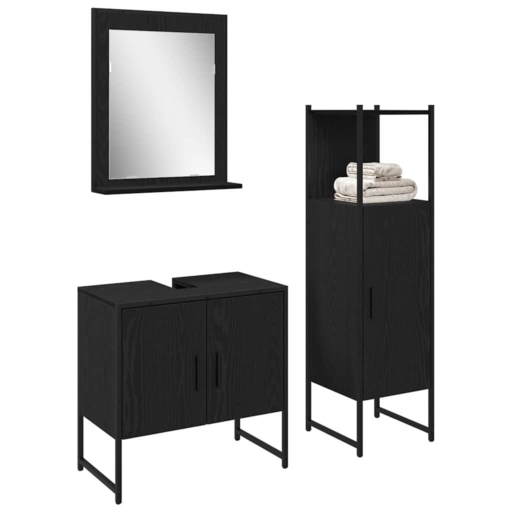 Set namještaja za kupaonicu Zidne 3 pcs Crna Konstruirano drvo