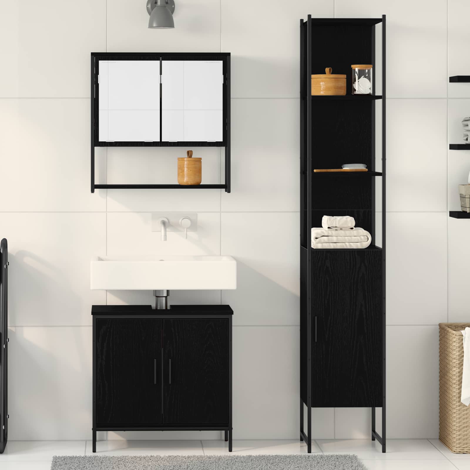 Set namještaja za kupaonicu Zidne 3 pcs Crna Konstruirano drvo