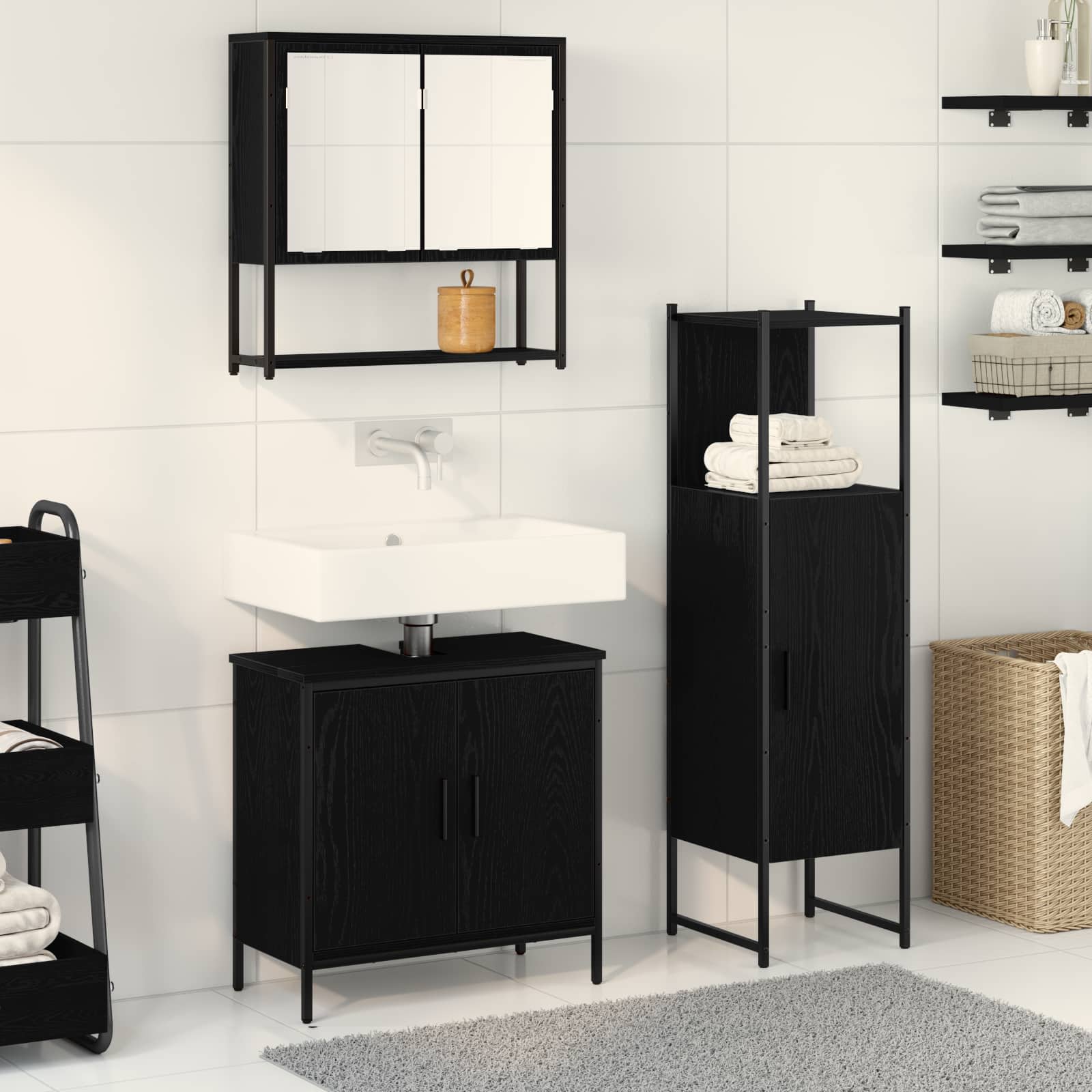 Set namještaja za kupaonicu Zidne 3 pcs Crna Konstruirano drvo