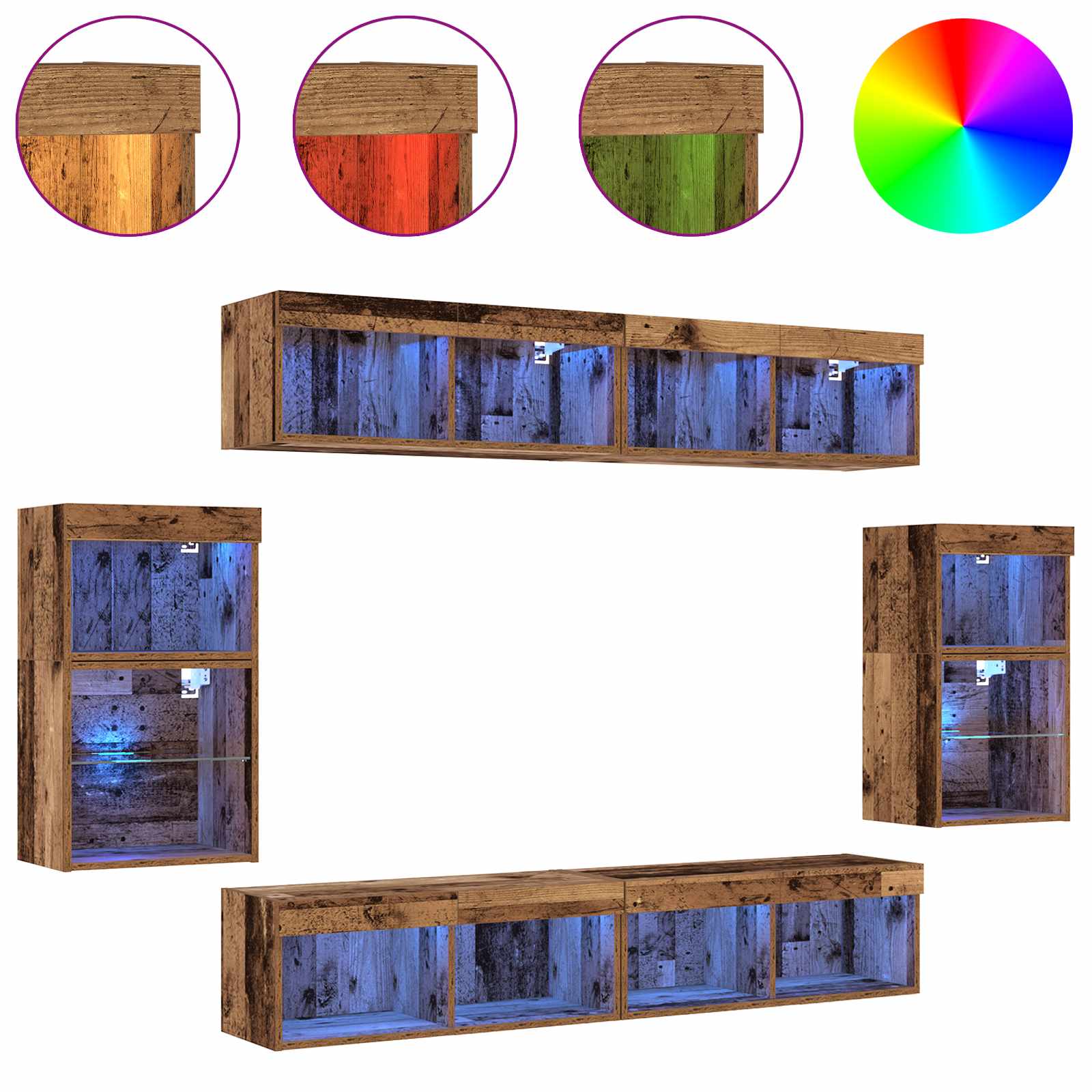 Set TV komoda S LED lampica 8 pcs Staro drvo Konstruirano drvo
