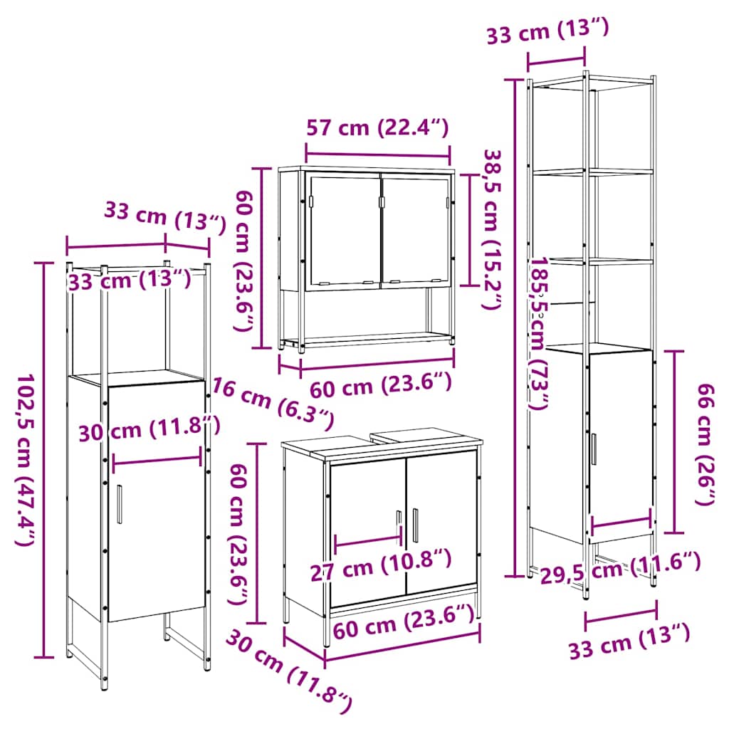 Set namještaja za kupaonicu 4 pcs Smeđa Konstruirano drvo